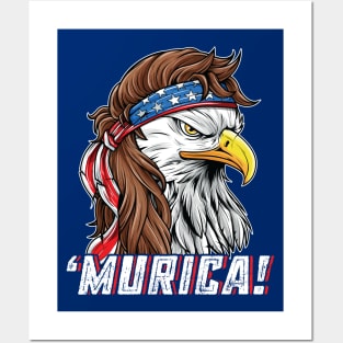 4th of July Eagle Mullet Murica American Flag USA Merica Posters and Art